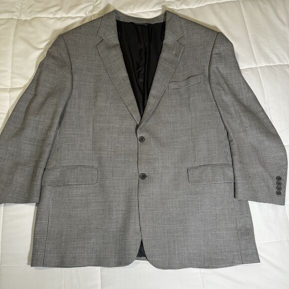 Coppley Ermenegildo Zegna Black Houndstooth Blazer SportCoat 46R Wool Silk Linen - Picture 2 of 14